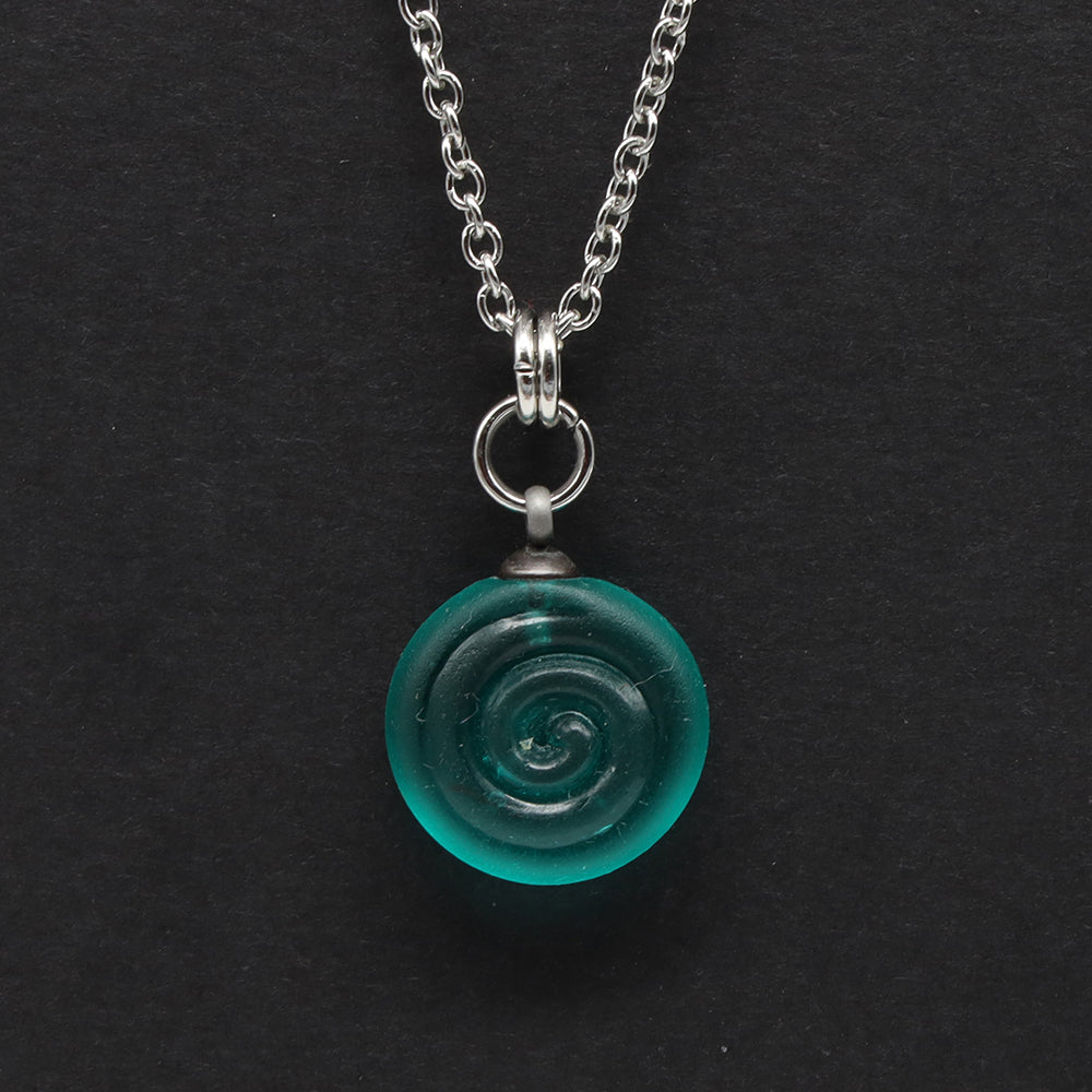 Frosted Teal Spiral Charm Stainless Steel Necklace