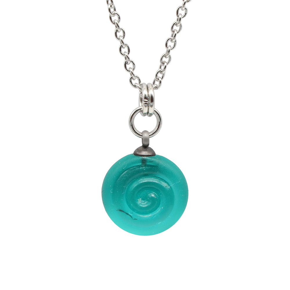 Frosted Teal Spiral Charm Stainless Steel Necklace