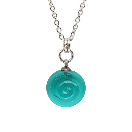 Frosted Teal Spiral Charm Stainless Steel Necklace
