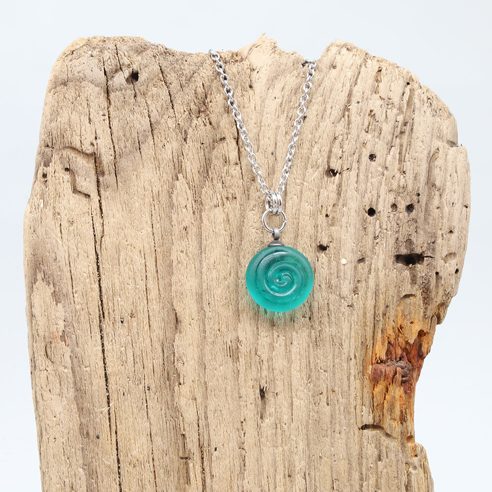 Frosted Teal Spiral Charm Stainless Steel Necklace
