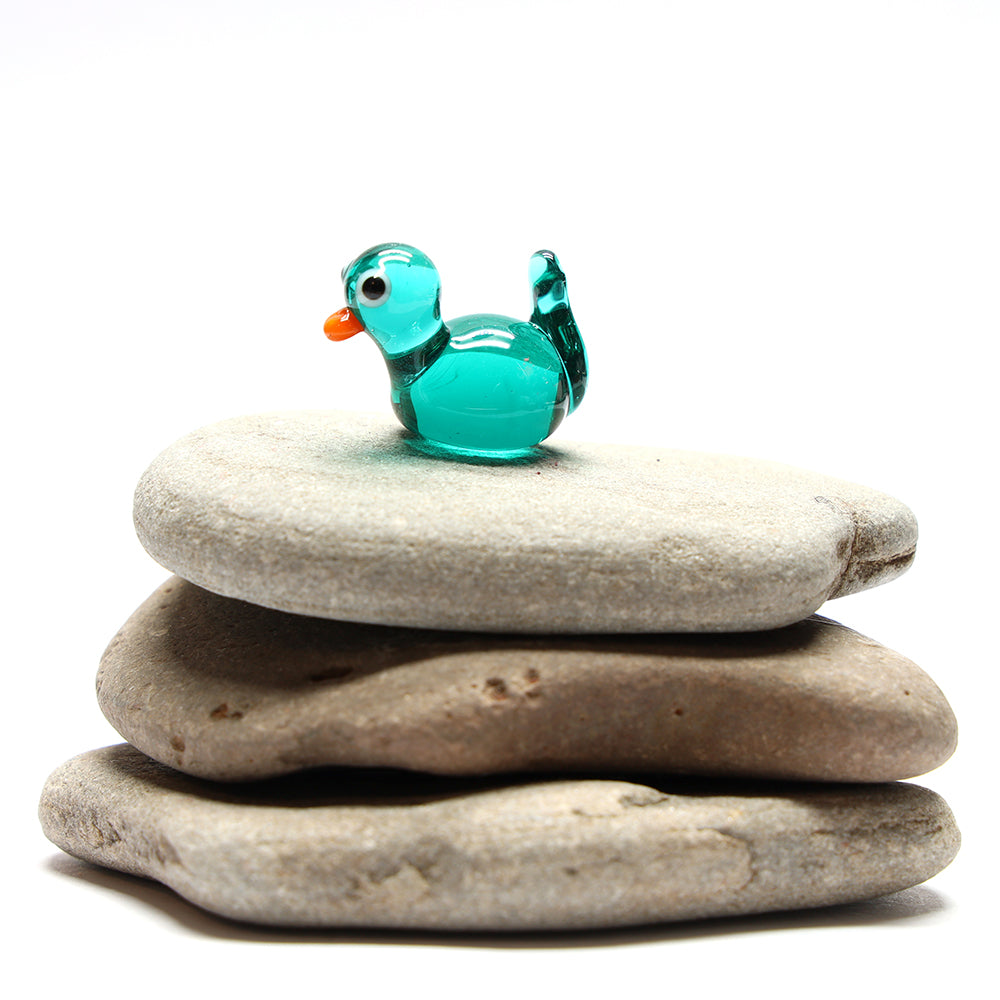 Teal Transparent Glass Duck