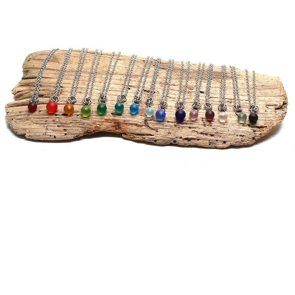 Frosted Clear Ball Charm Stainless Steel Necklace