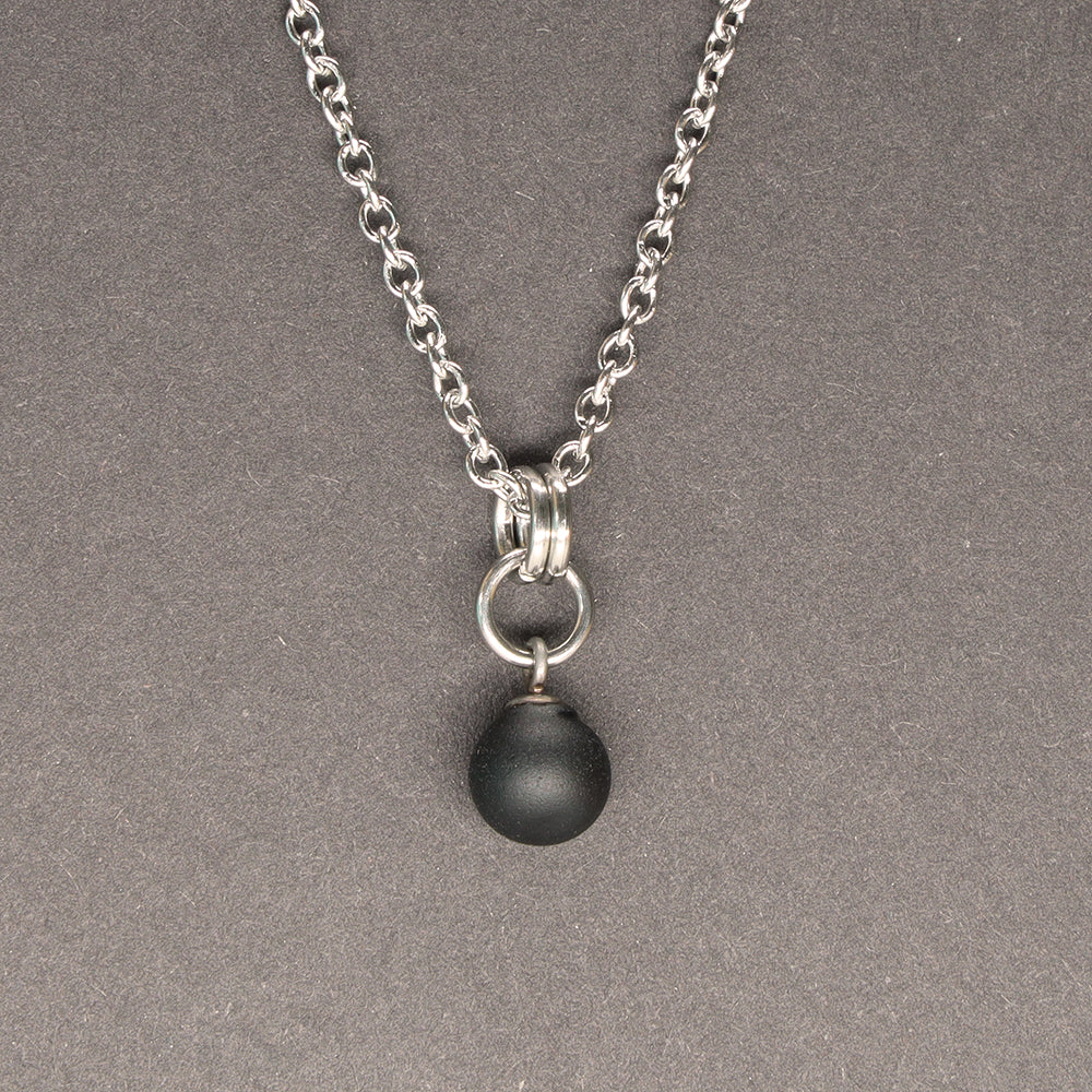 Frosted Black Ball Charm Stainless Steel Necklace