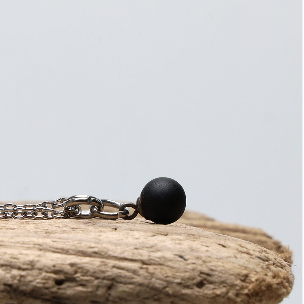 Frosted Black Ball Charm Stainless Steel Necklace