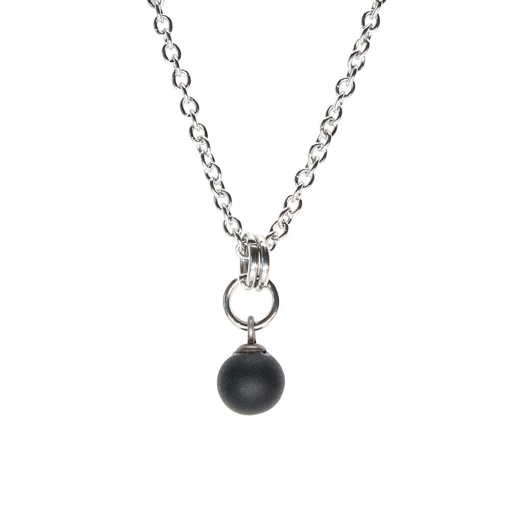 Frosted Black Ball Charm Stainless Steel Necklace