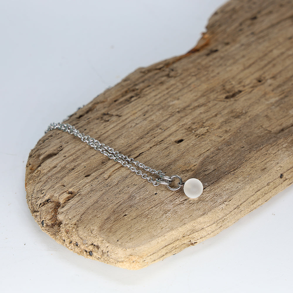 Frosted Clear Ball Charm Stainless Steel Necklace