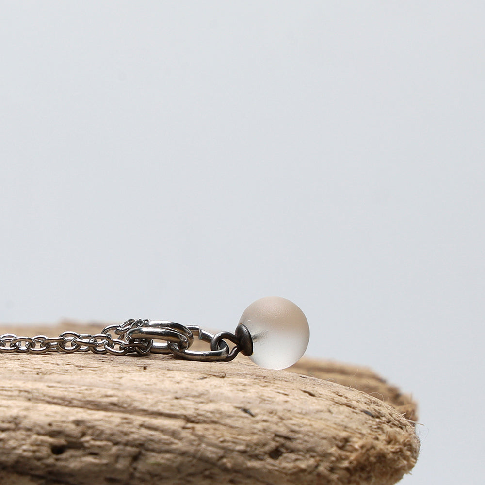 Frosted Clear Ball Charm Stainless Steel Necklace