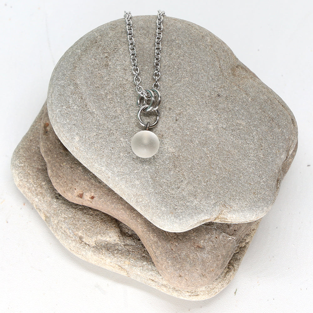 Frosted Clear Ball Charm Stainless Steel Necklace