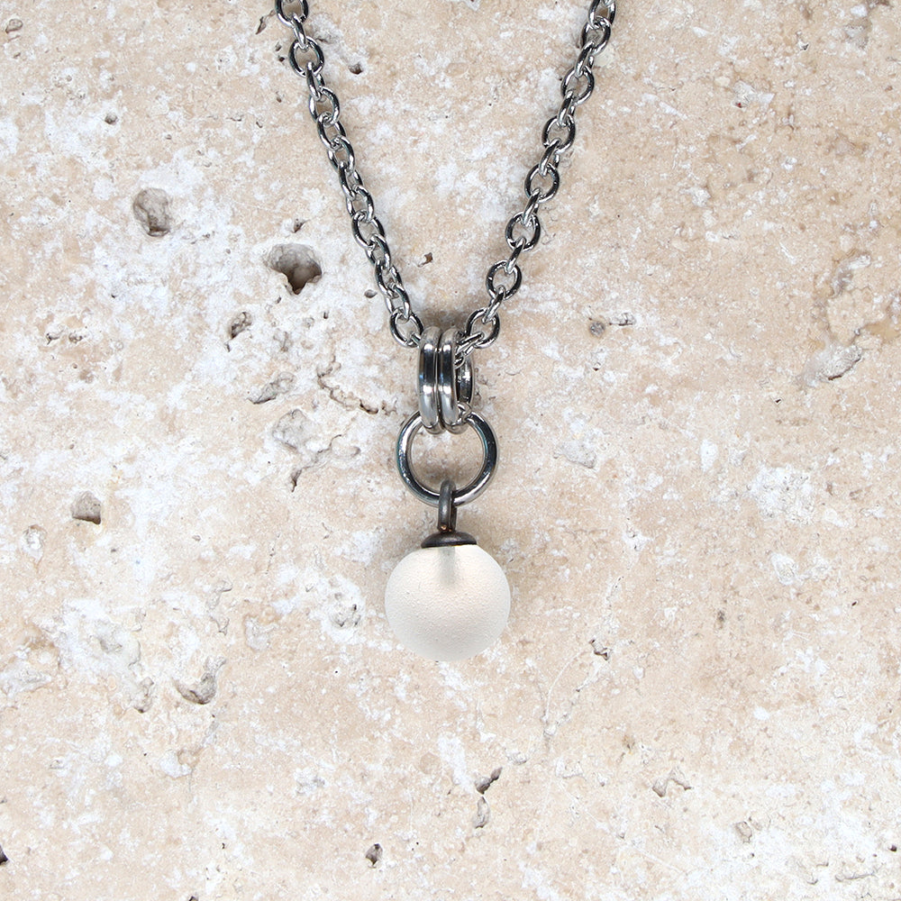 Frosted Clear Ball Charm Stainless Steel Necklace