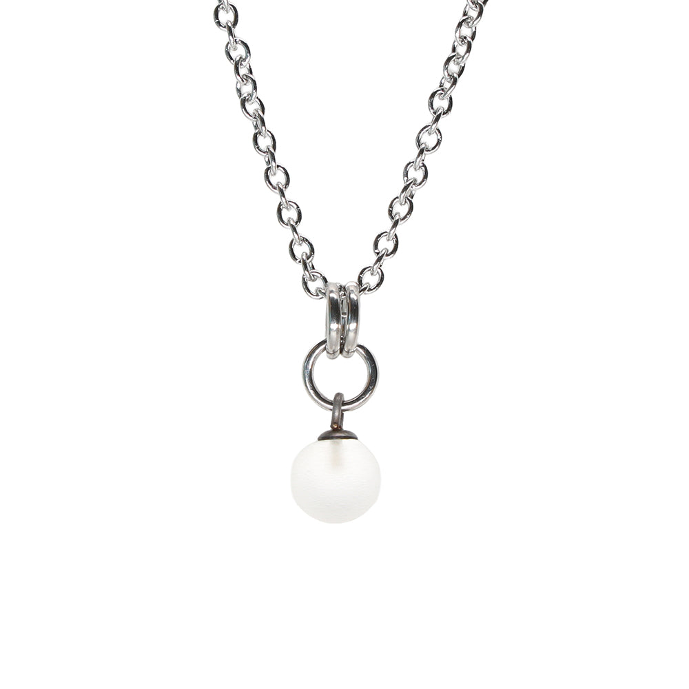Frosted Clear Ball Charm Stainless Steel Necklace