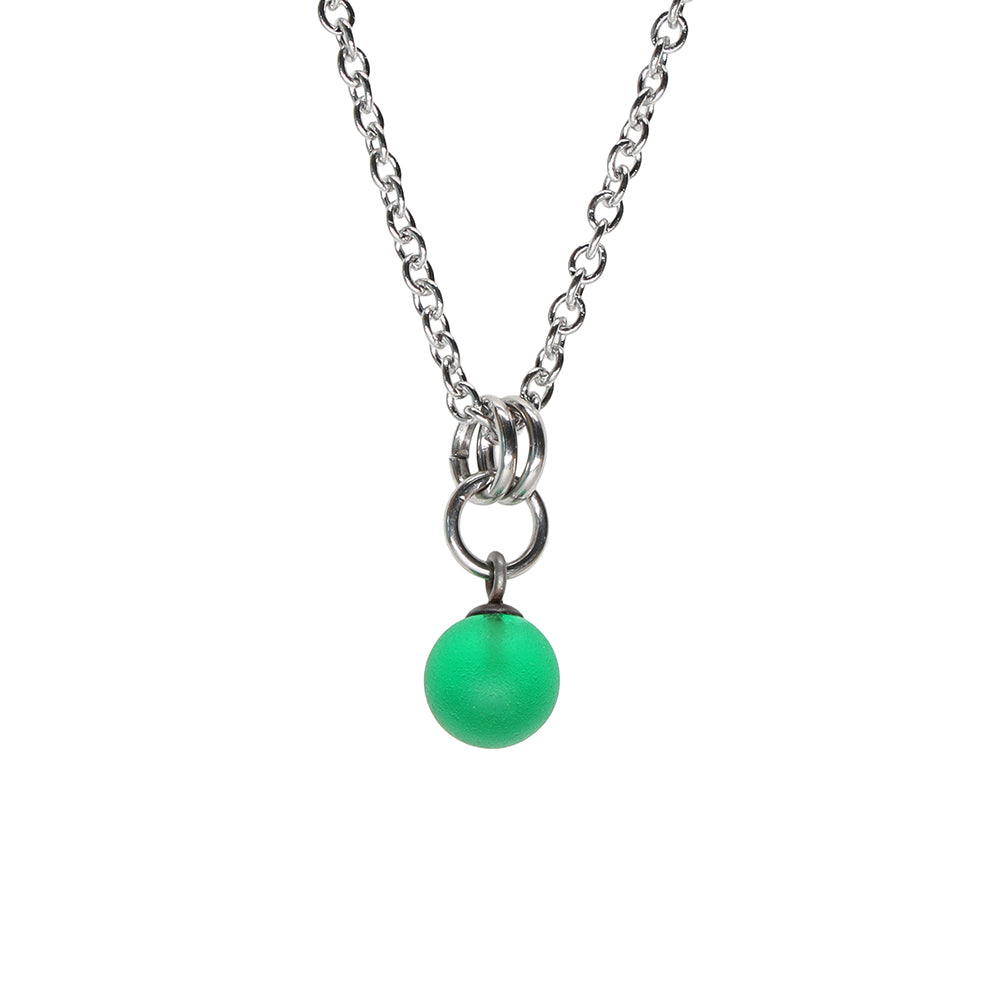 Frosted Green Ball Charm Stainless Steel Necklace