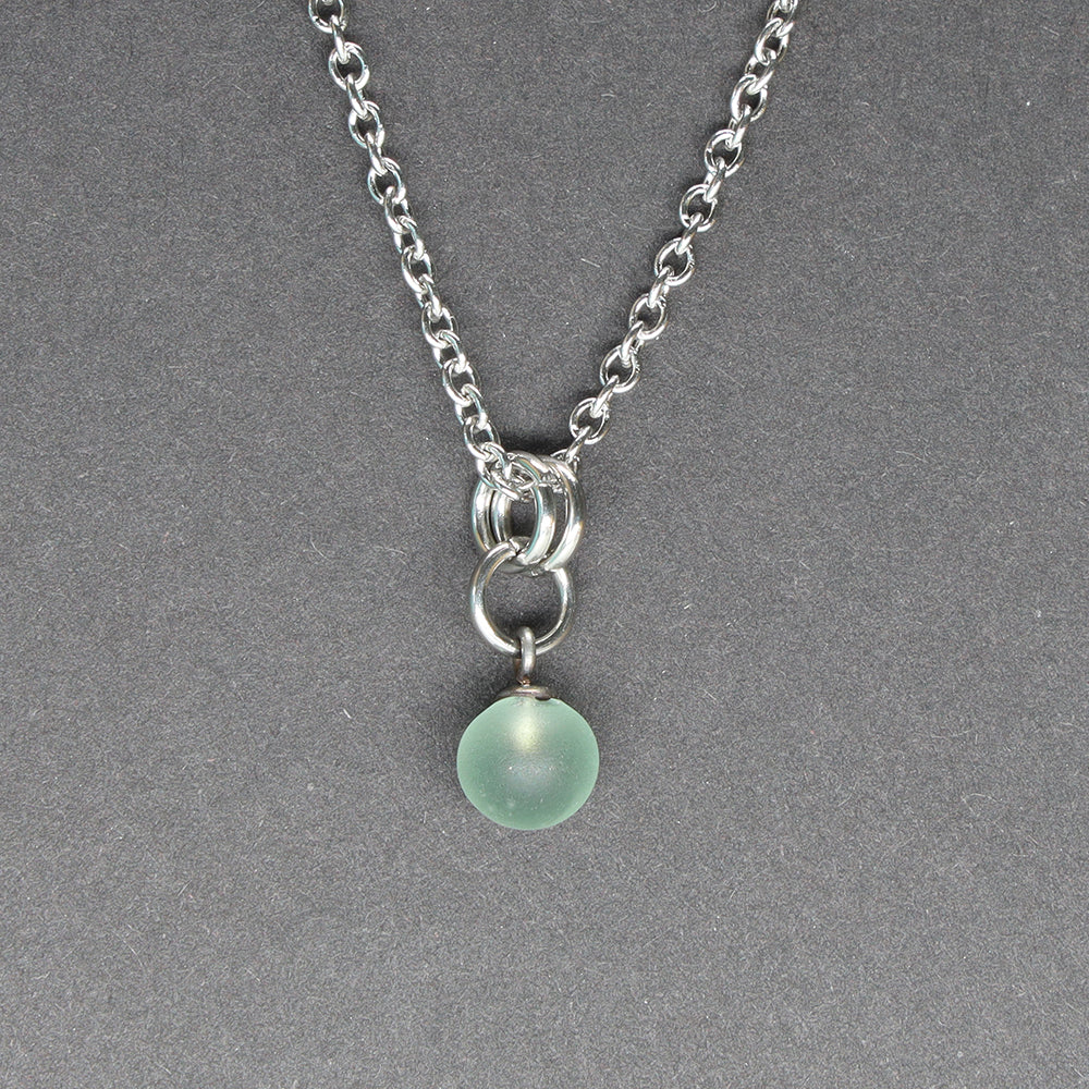 Frosted Grey Ball Charm Stainless Steel Necklace