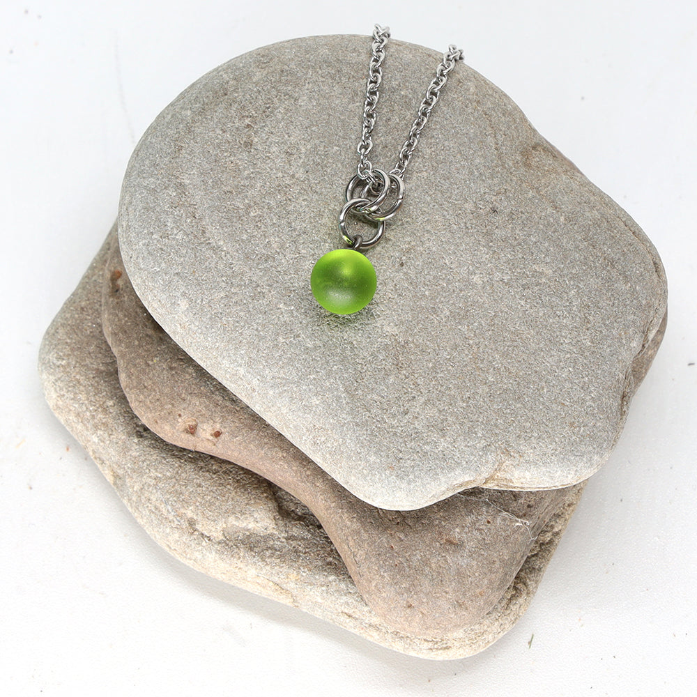Frosted Lime Ball Charm Stainless Steel Necklace