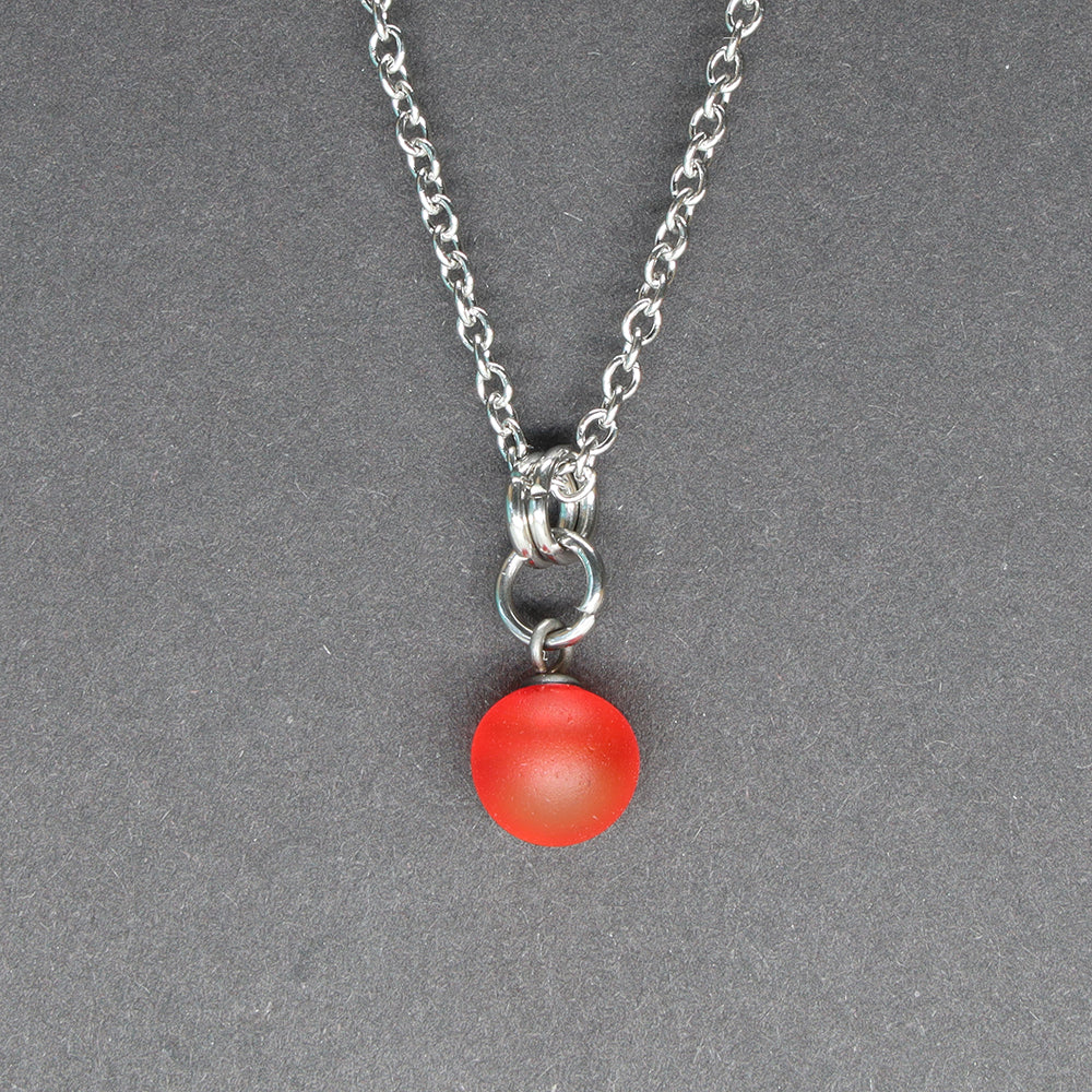 Frosted Orange Ball Charm Stainless Steel Necklace