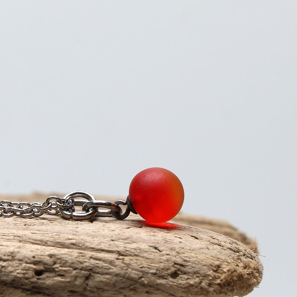 Frosted Orange Ball Charm Stainless Steel Necklace