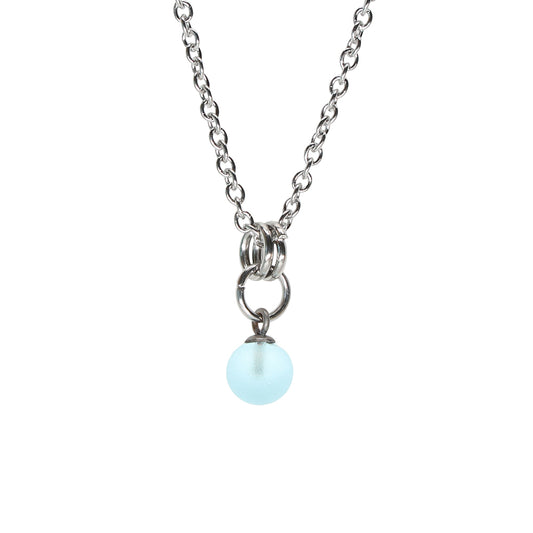 Frosted Pale Blue Ball Charm Stainless Steel Necklace