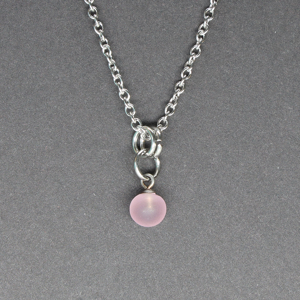 Frosted Pink Ball Charm Stainless Steel Necklace