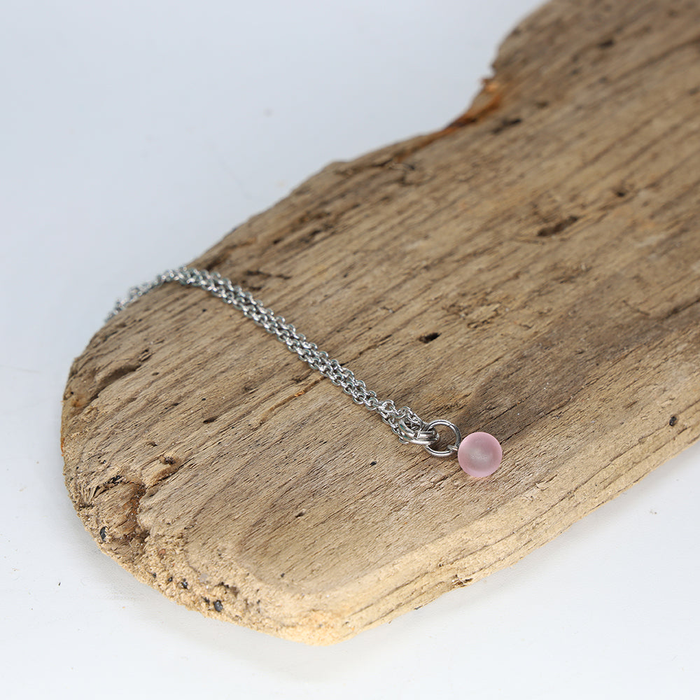 Frosted Pink Ball Charm Stainless Steel Necklace
