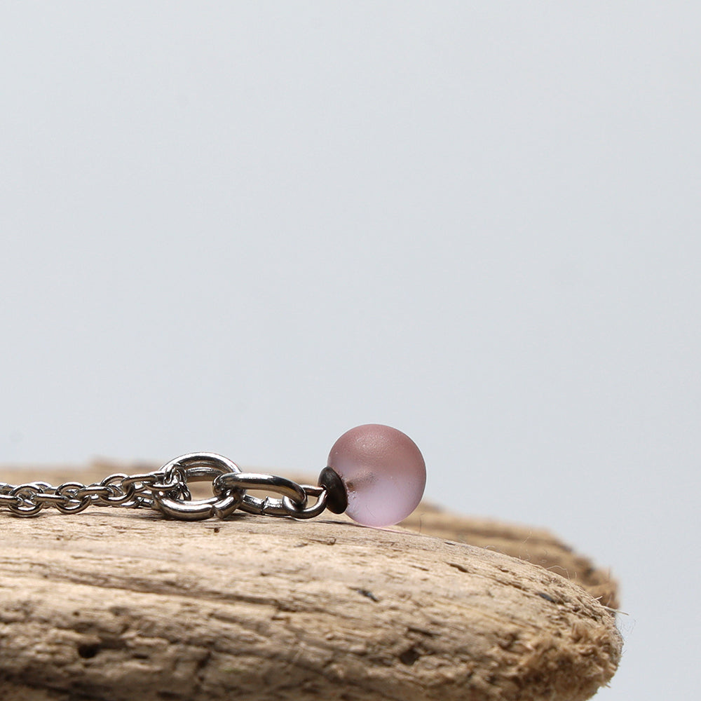 Frosted Pink Ball Charm Stainless Steel Necklace
