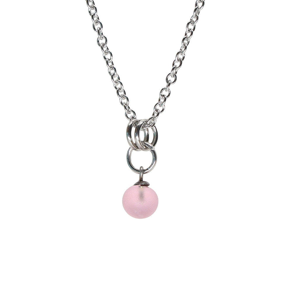 Frosted Pink Ball Charm Stainless Steel Necklace