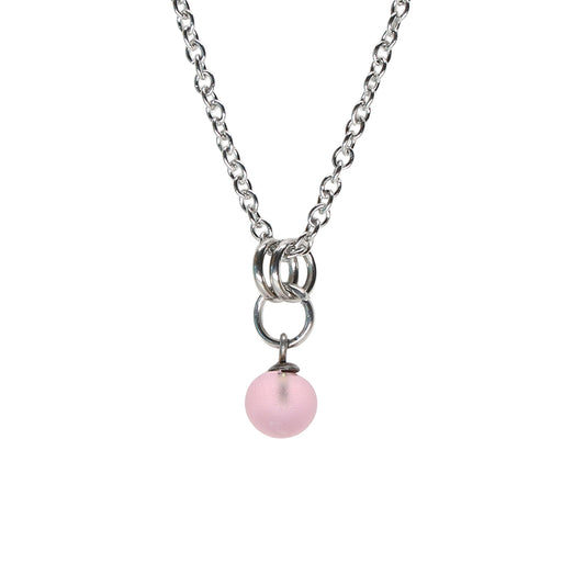 Frosted Pink Ball Charm Stainless Steel Necklace