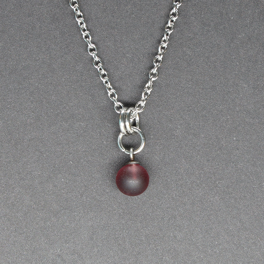 Frosted Purple Ball Charm Stainless Steel Necklace