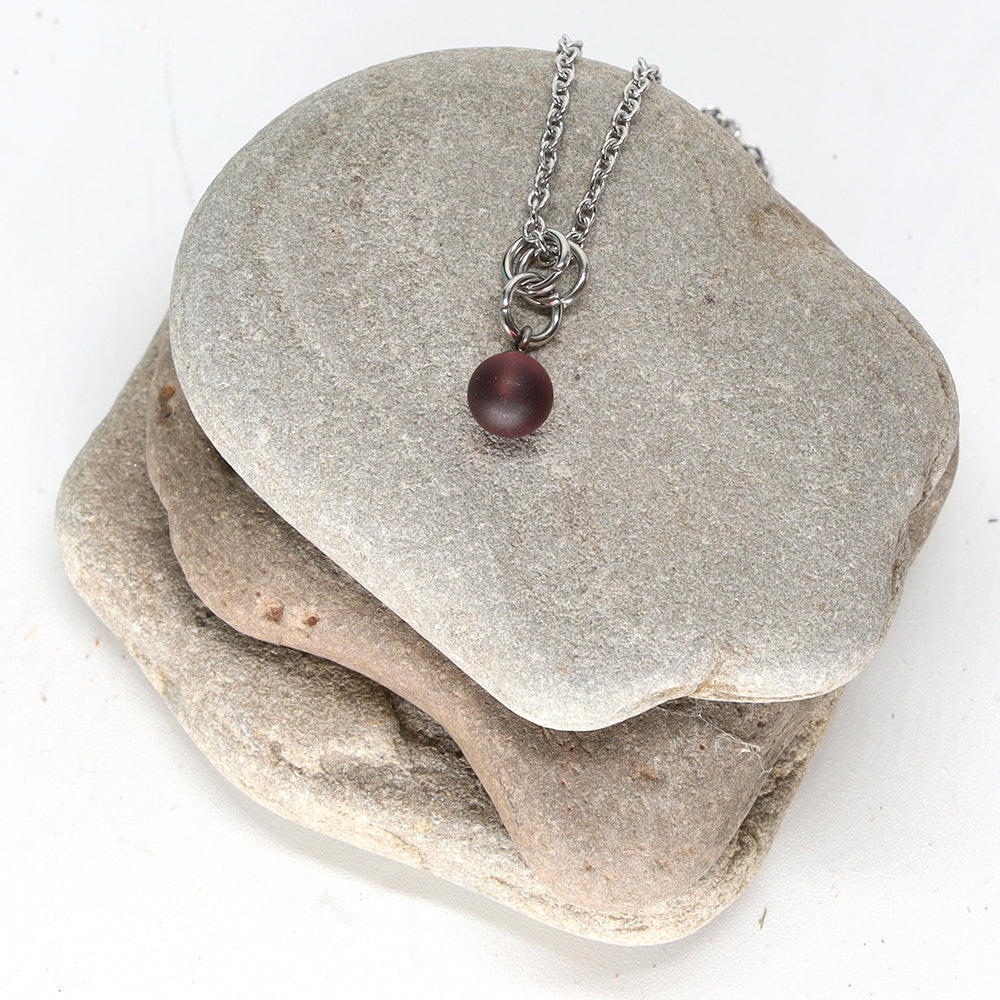 Frosted Purple Ball Charm Stainless Steel Necklace