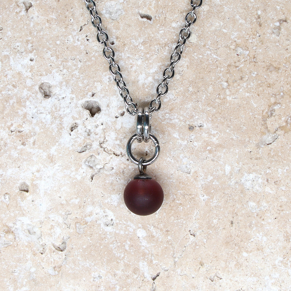 Frosted Purple Ball Charm Stainless Steel Necklace