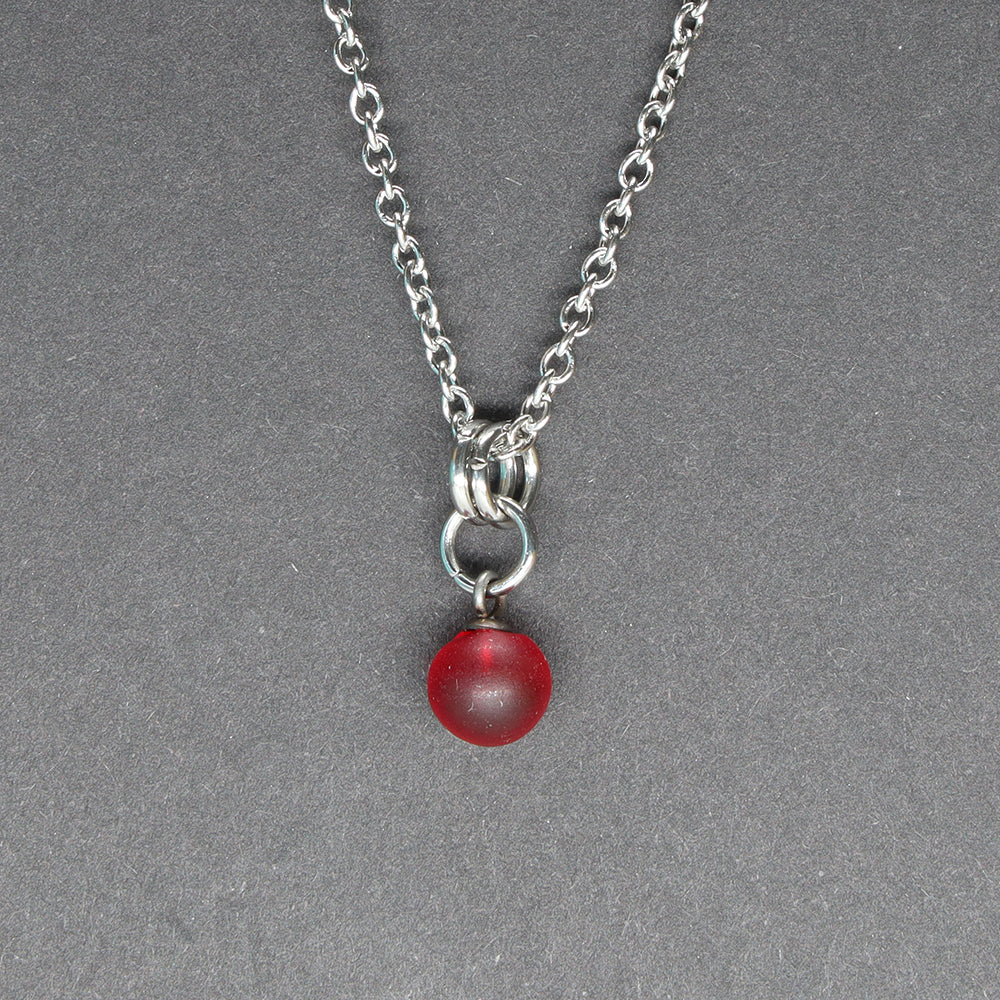 Frosted Red Ball Charm Stainless Steel Necklace