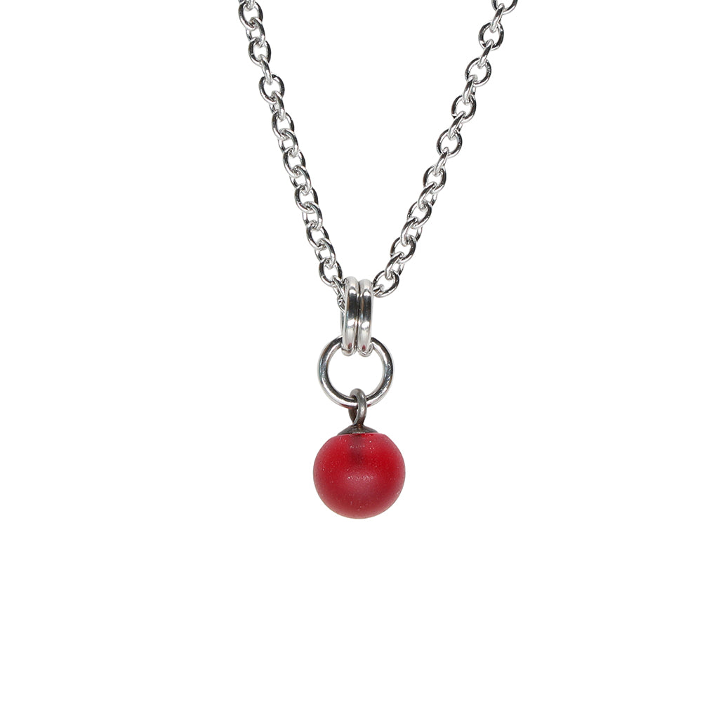 Frosted Red Ball Charm Stainless Steel Necklace