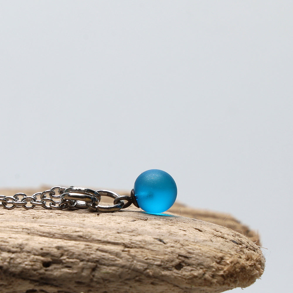 Frosted Turquoise Ball Charm Stainless Steel Necklace