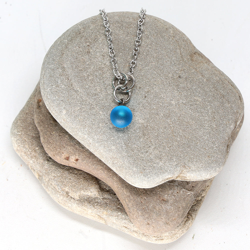 Frosted Turquoise Ball Charm Stainless Steel Necklace