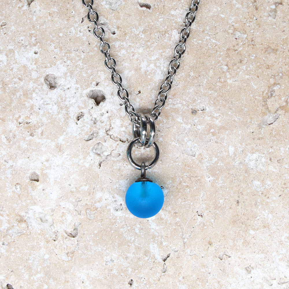 Frosted Turquoise Ball Charm Stainless Steel Necklace