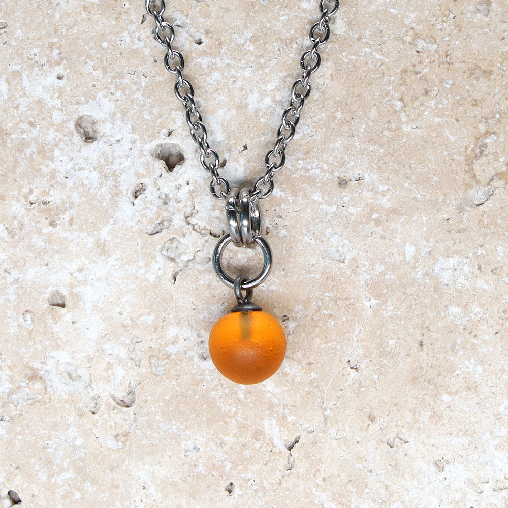 Frosted Yellow Ball Charm Stainless Steel Necklace