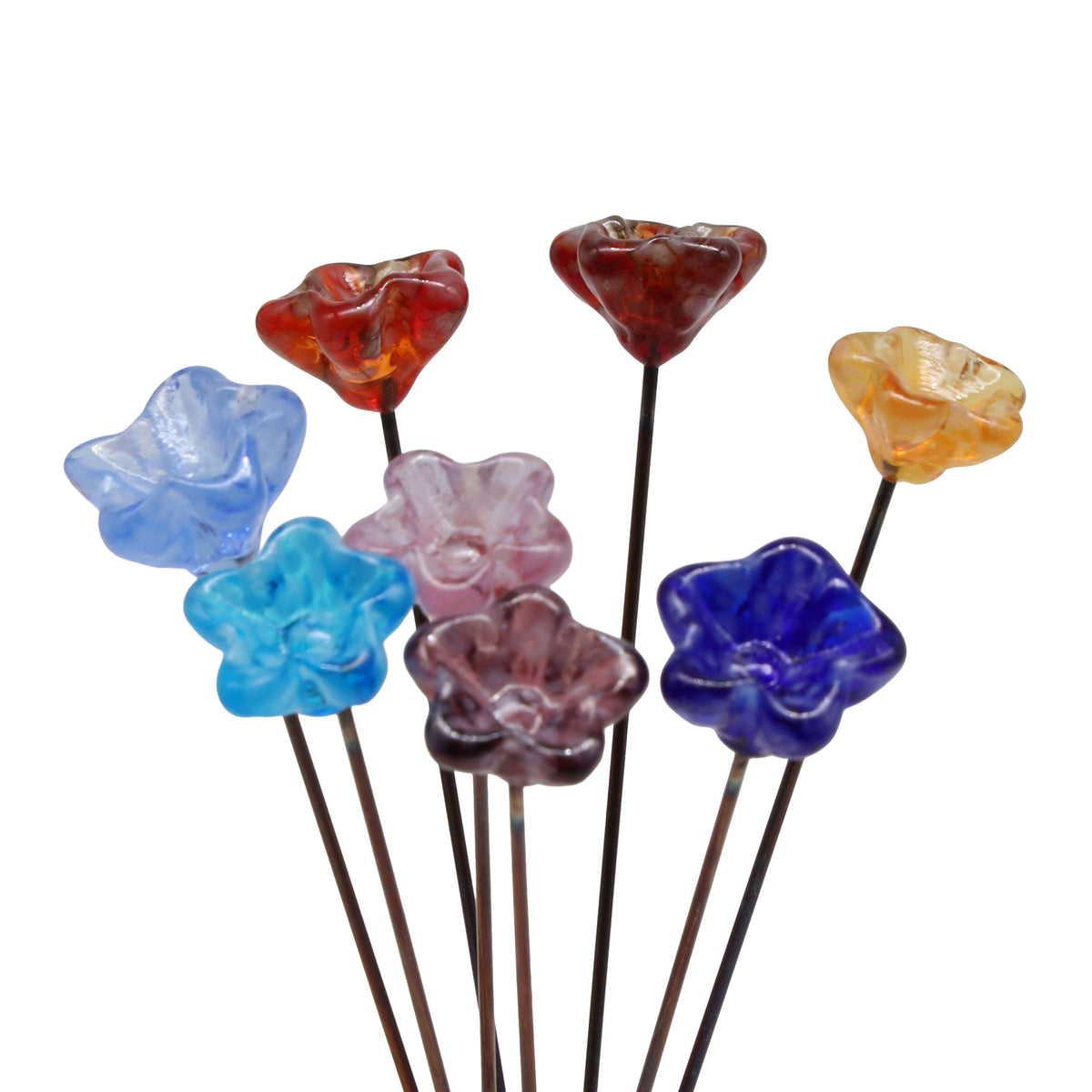 Rainbow of Speckled Transparent Glass Star Flowers with Vase