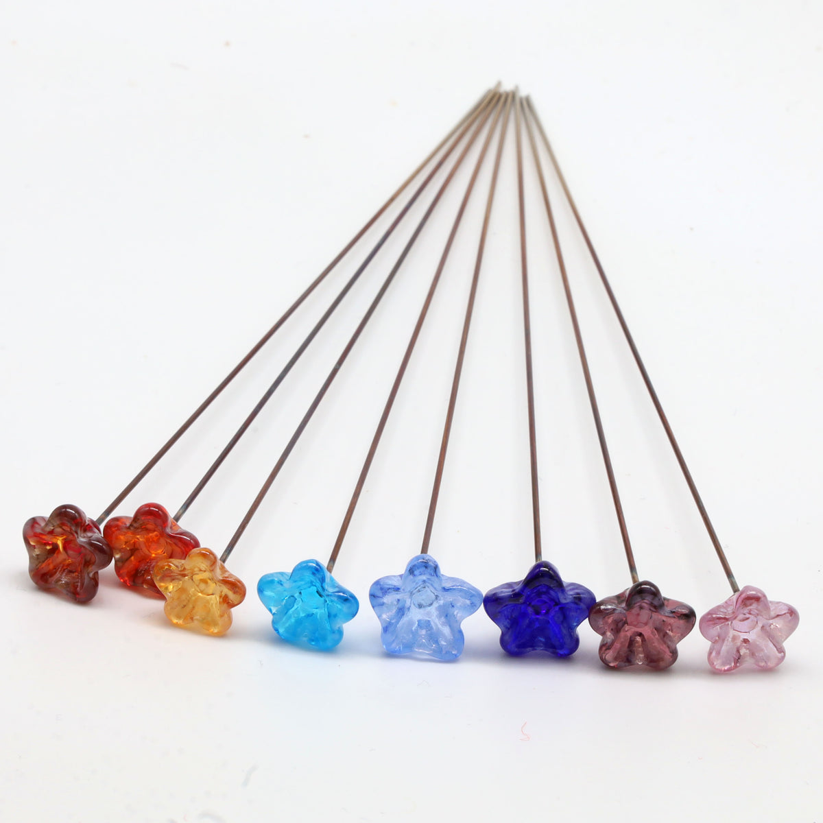 Rainbow of Speckled Transparent Glass Star Flowers with Vase