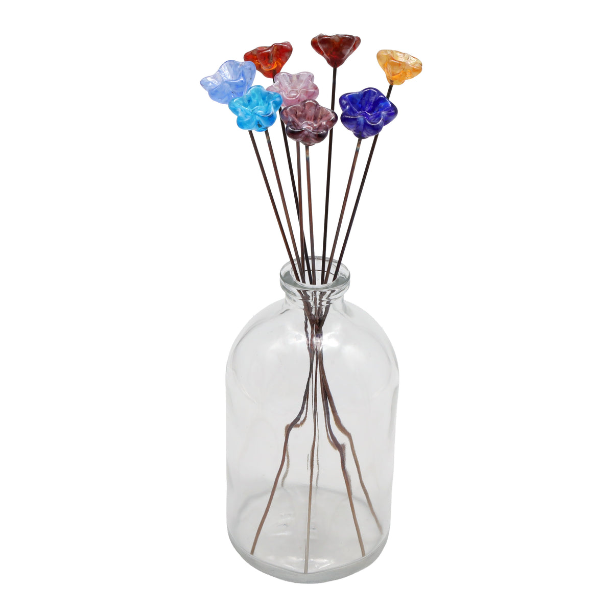 Rainbow of Speckled Transparent Glass Star Flowers with Vase