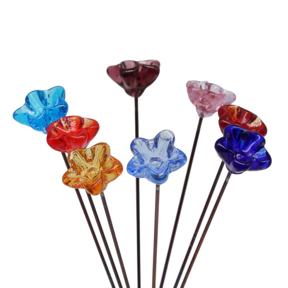 Rainbow of Transparent Glass Star Flowers with Vase