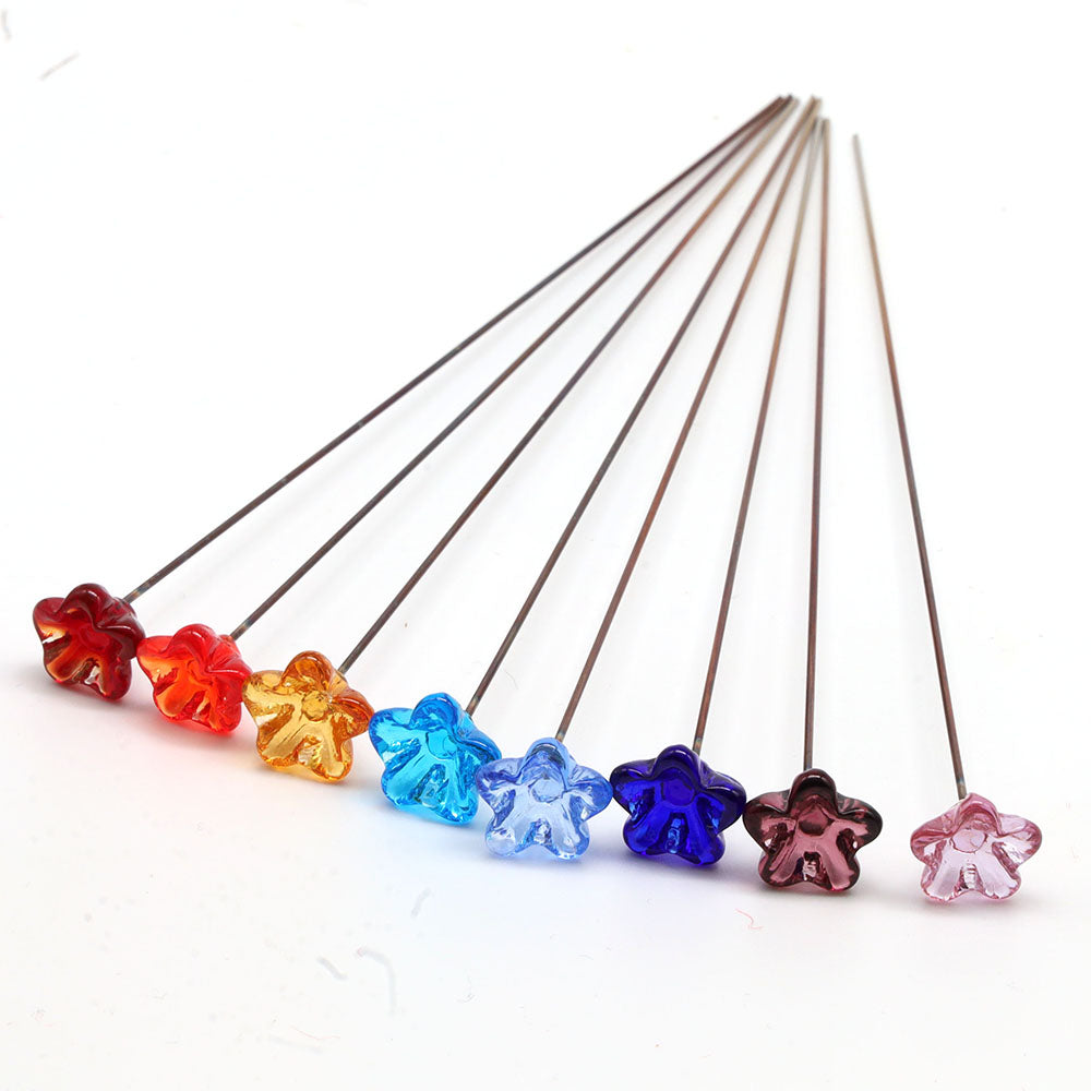 Rainbow of Transparent Glass Star Flowers with Vase