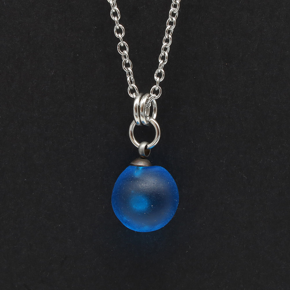 Frosted Turquoise Sphere Charm Stainless Steel Necklace