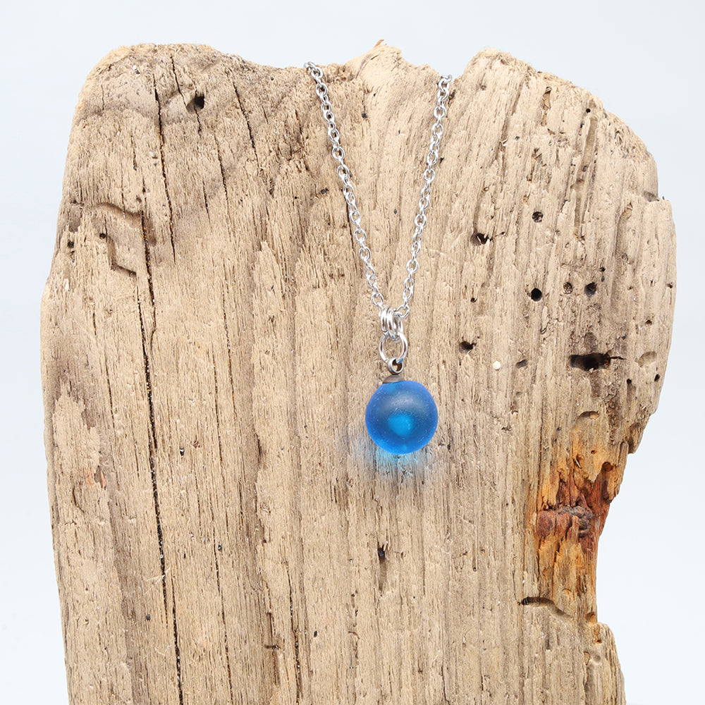 Frosted Turquoise Sphere Charm Stainless Steel Necklace