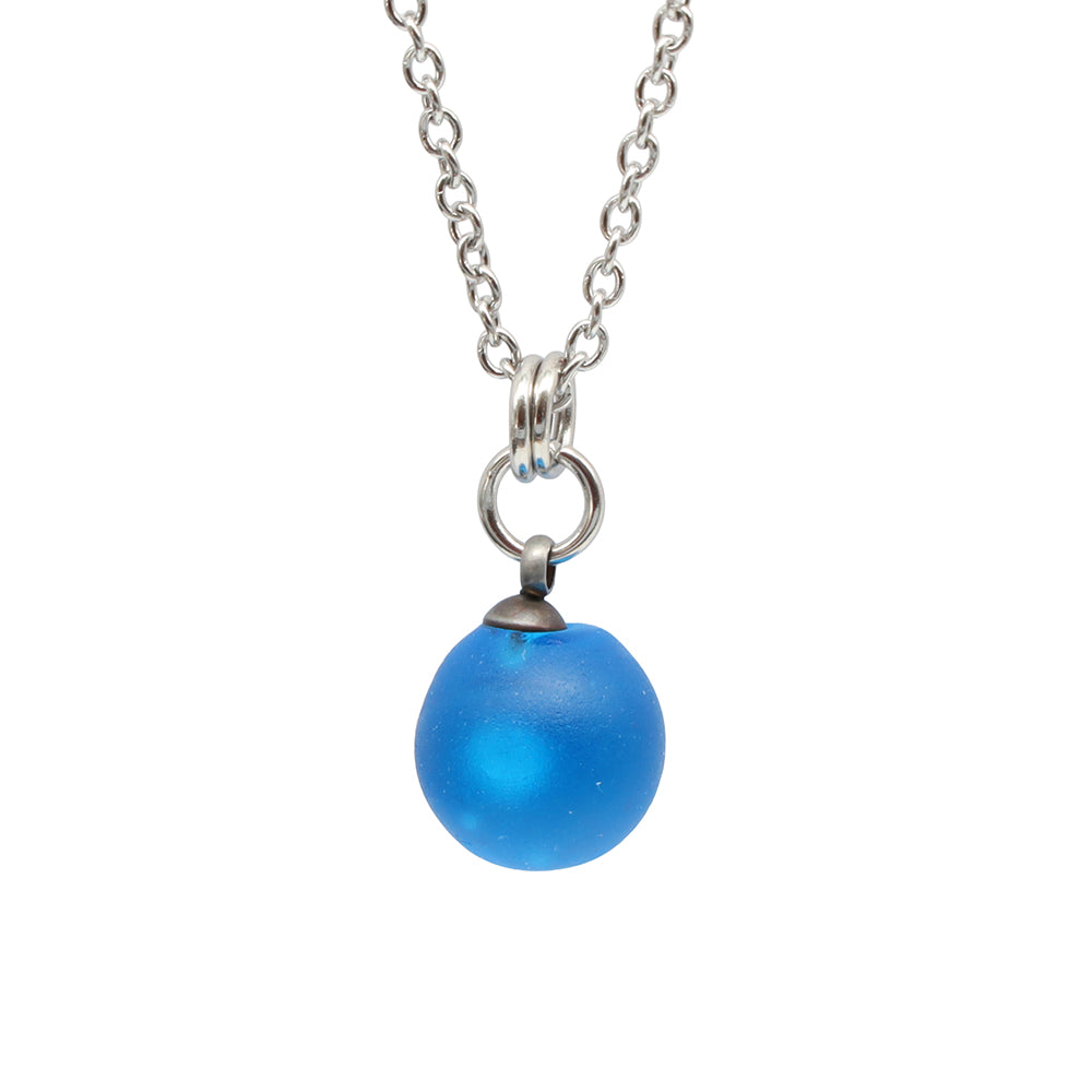 Frosted Turquoise Sphere Charm Stainless Steel Necklace
