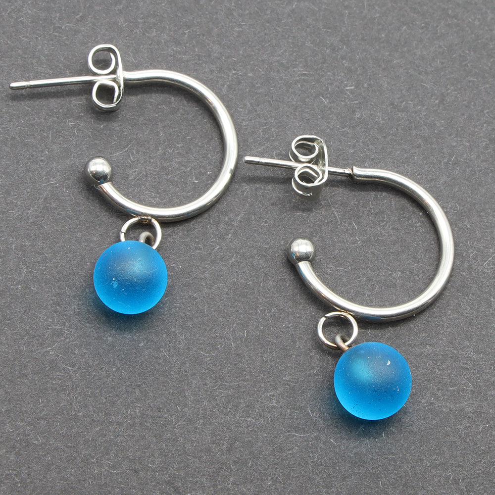 Frosted Turquoise Glass Half Hoop Earrings