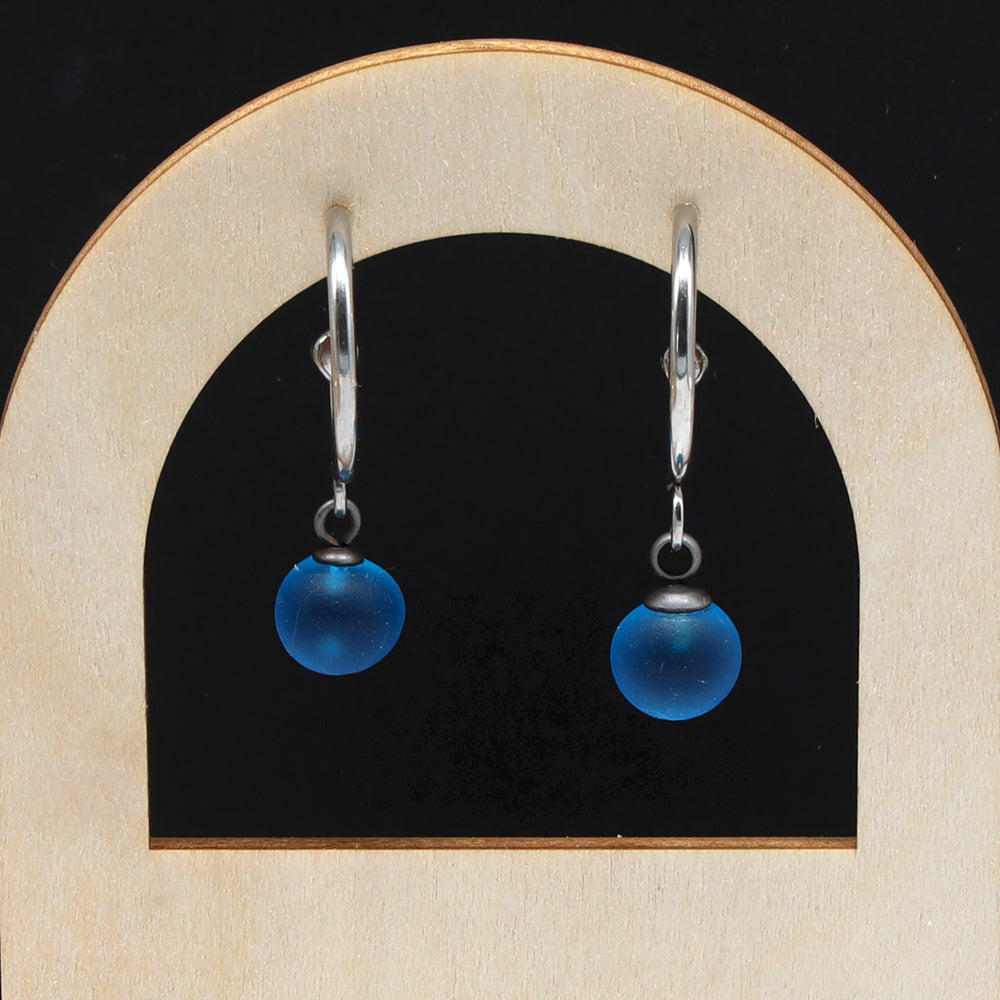 Frosted Turquoise Glass Half Hoop Earrings