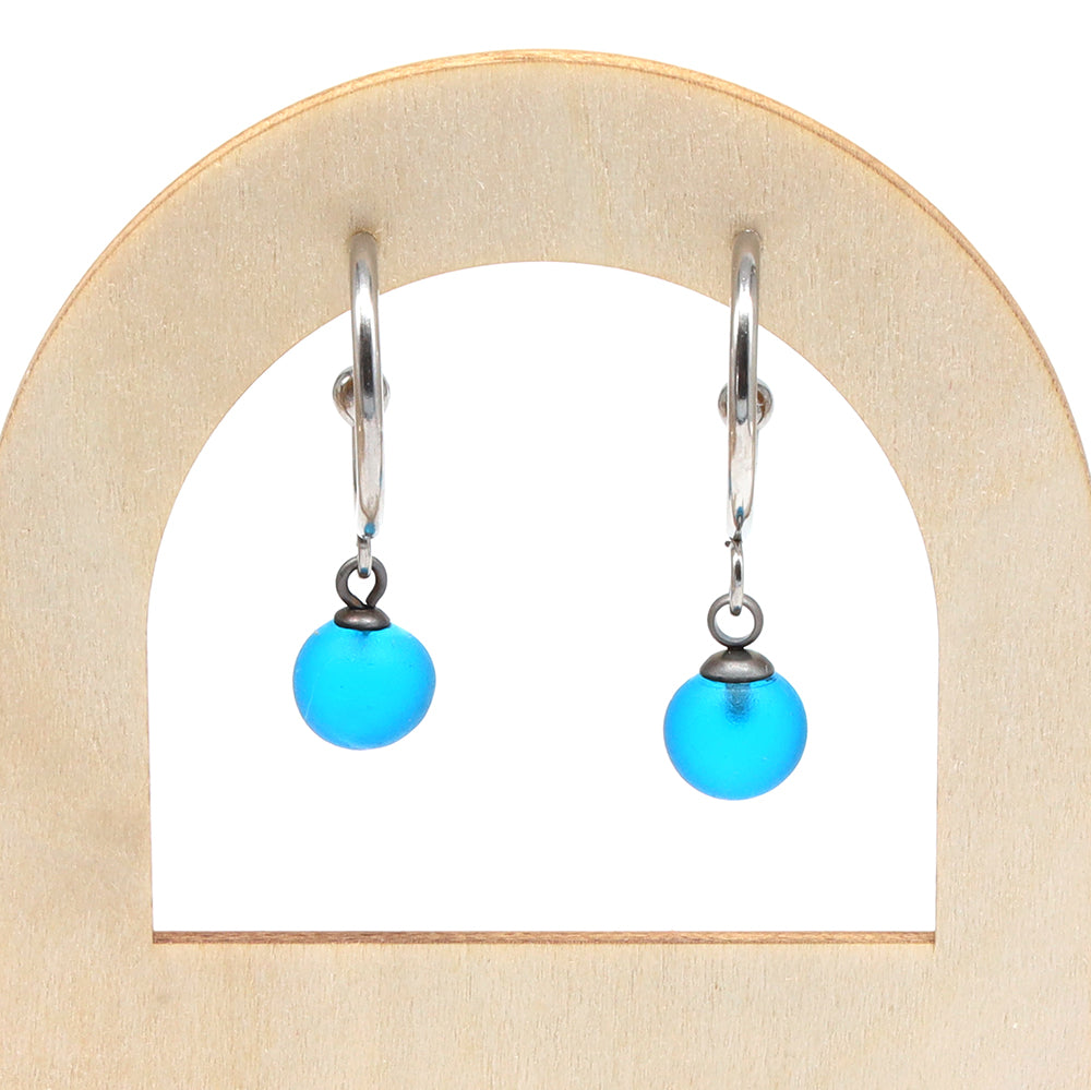 Frosted Turquoise Glass Half Hoop Earrings