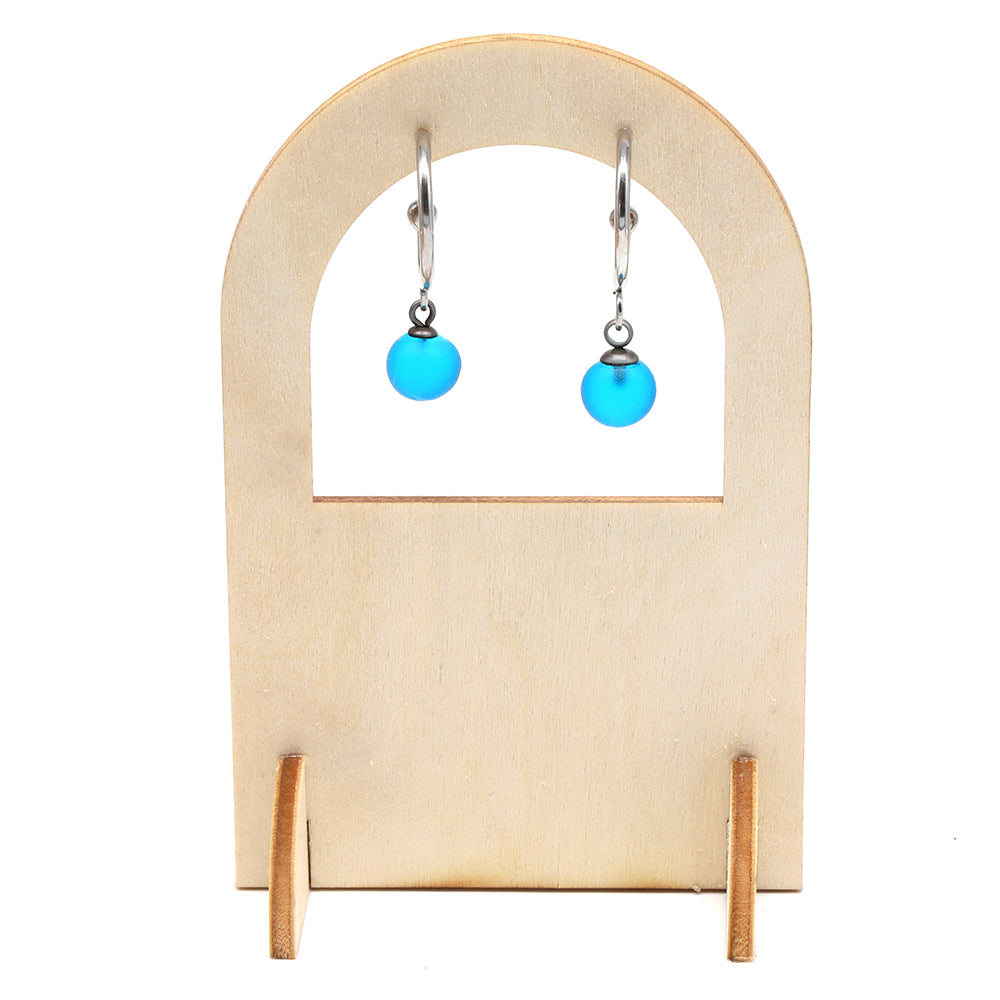 Frosted Turquoise Glass Half Hoop Earrings