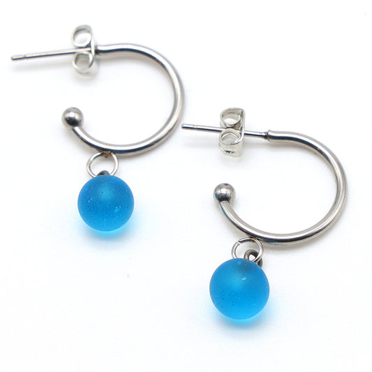Frosted Turquoise Glass Half Hoop Earrings