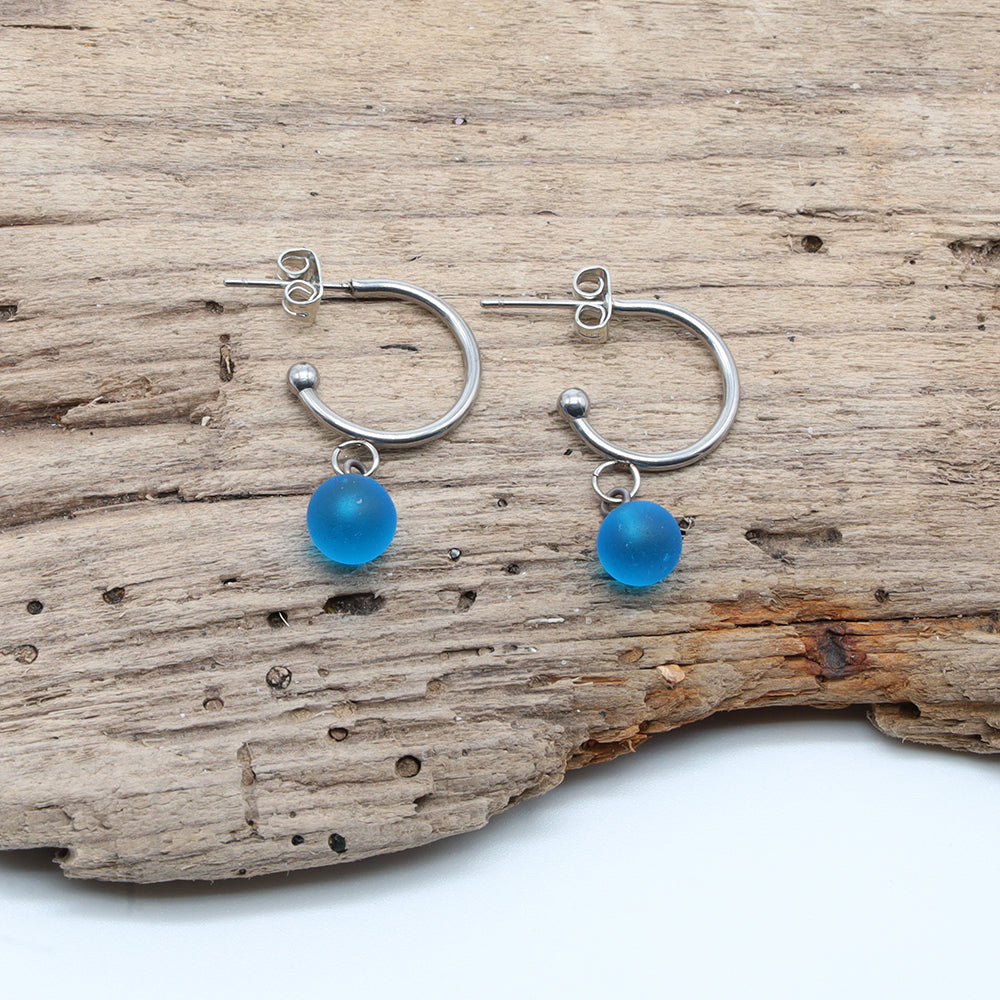 Frosted Turquoise Glass Half Hoop Earrings