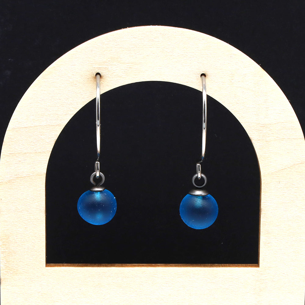 Frosted Turquoise Glass Hook Earrings