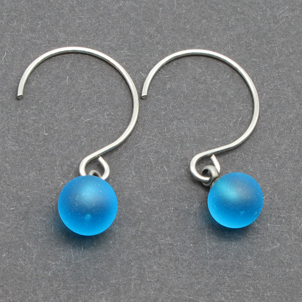Frosted Turquoise Glass Hook Earrings